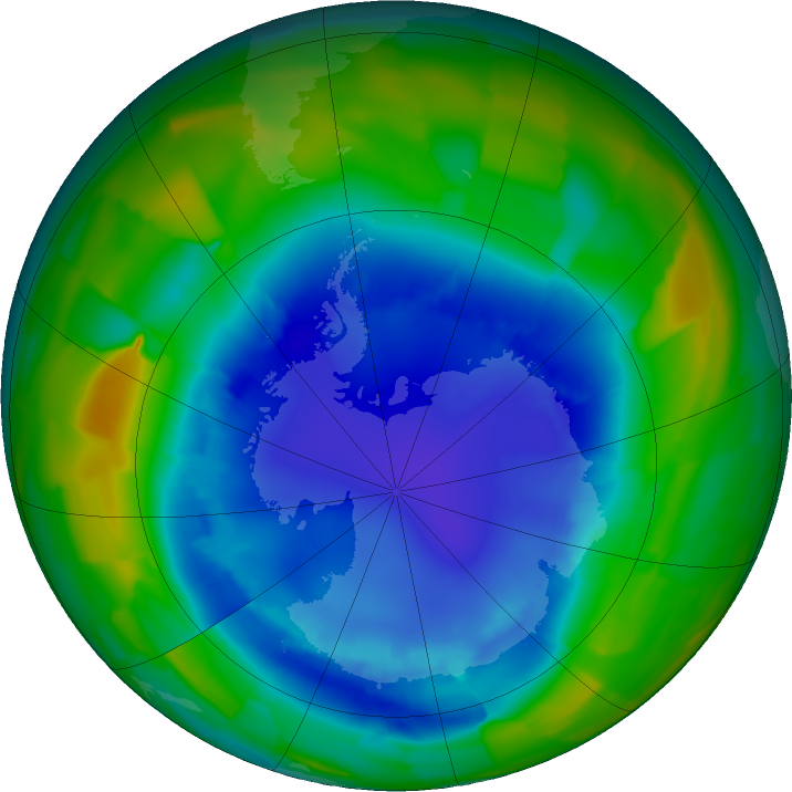 Antarctic ozone map for 25 August 2011